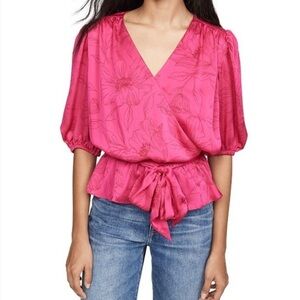 Joie macie peplum top satin effect floral pink size s Womens new
